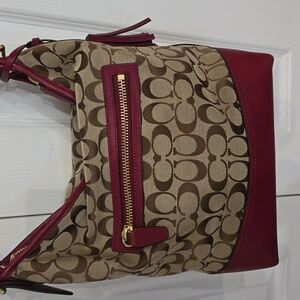 Vintage khaki signature and dark red leather Coach Legacy boho shoulder bag